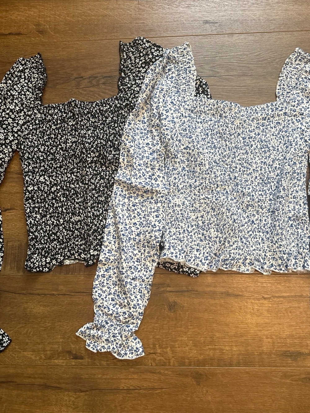 Floral Smocked Square Neck Blouse - Blue & Black Options